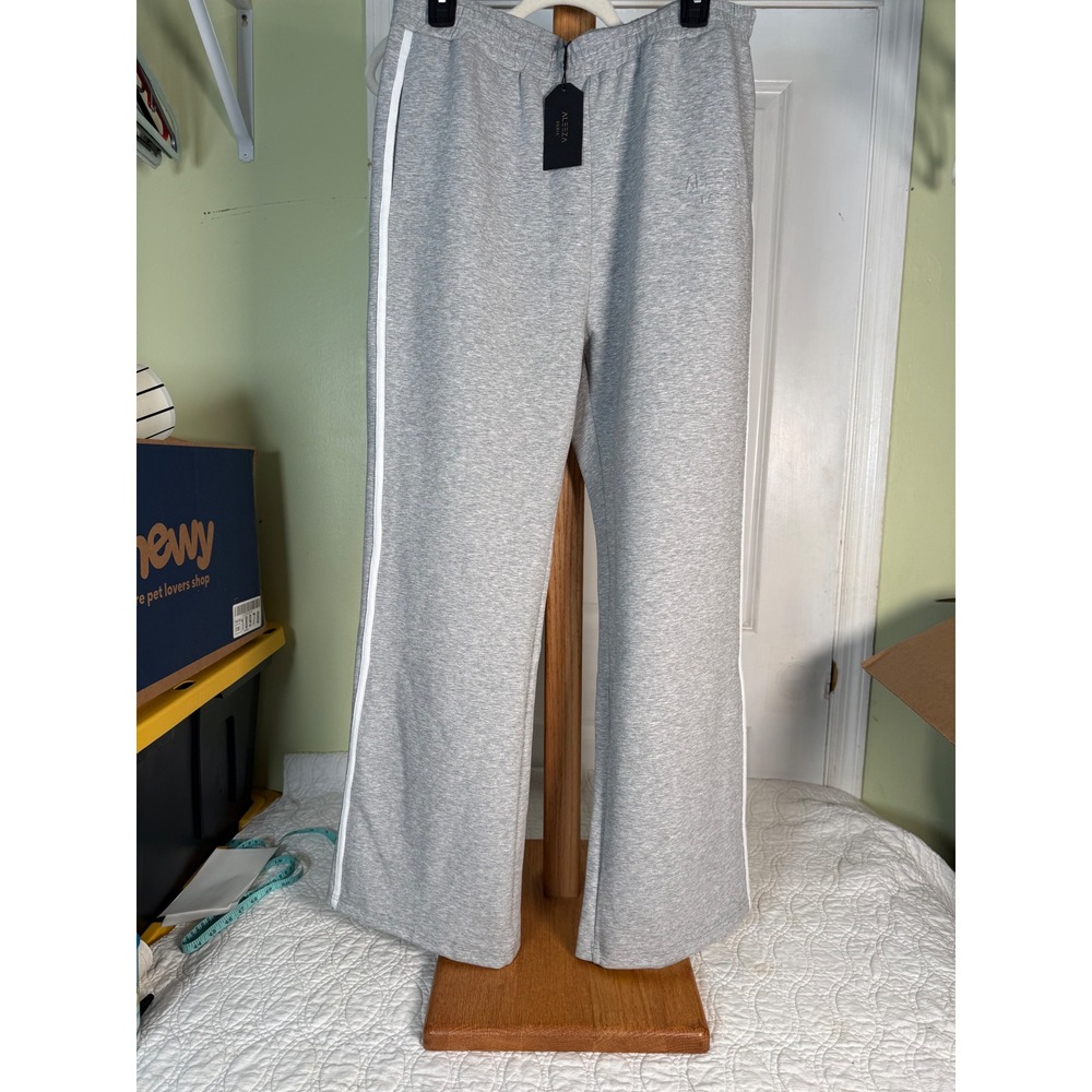 Aleeza Paris Heather Grey Wide Leg Side Stripe Sweatpants Plus Size 1X NWT